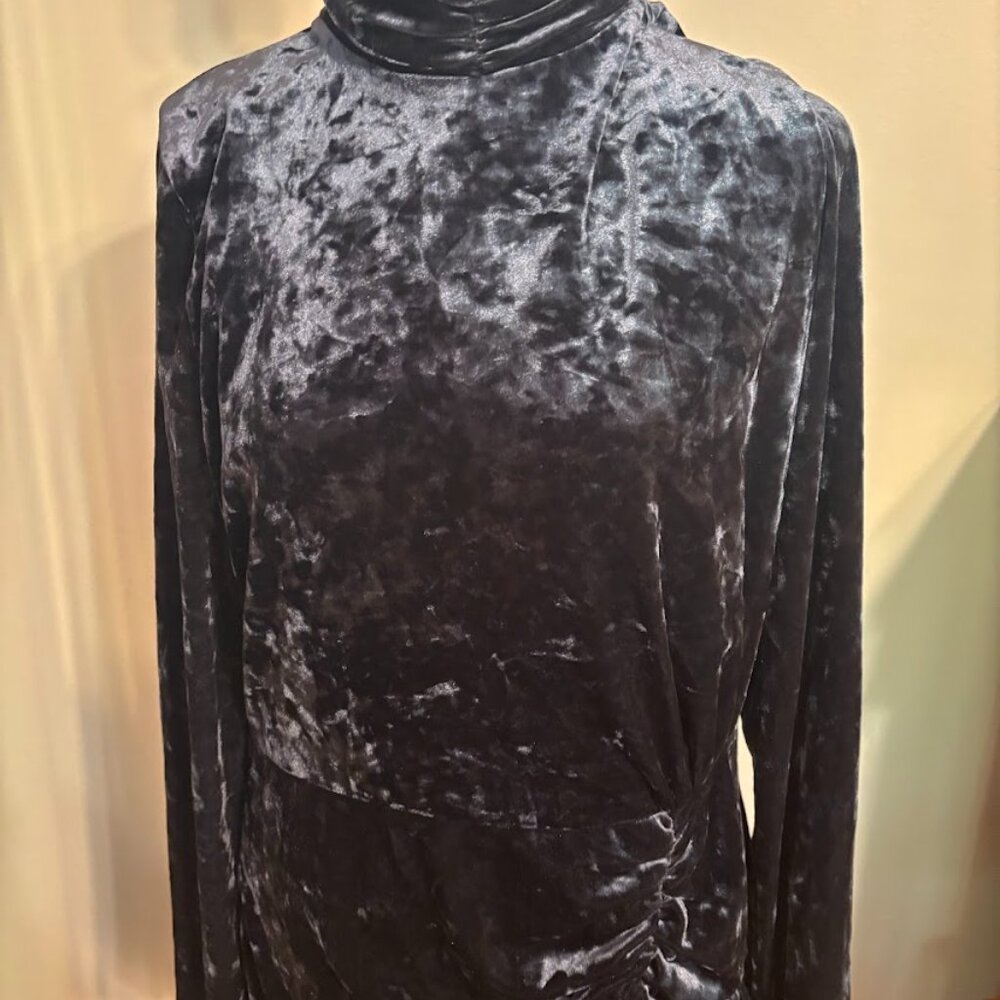 BARDOT Charcoal Black Velvet Dress with Long Sleeves - Size Large - Picture 2 of 11